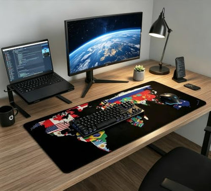 31.5x11.8 Inch Non-Slip Long Extended Large Gaming Mouse Pad with Stitched Edges XL Laptops Keyboard Mouse Mat(Black World Flag Map) - color: Black World Flag Map