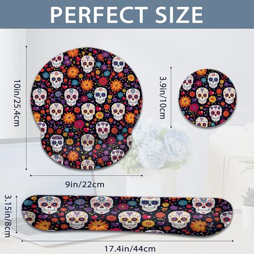 Skull Keyboard Wrist Rest Pad Ergonomic Mouse Pad Set,Flower 3 in 1 Memory Foam Mouse Pad with Non Slip Base for Office and Home - color: Skull Flower