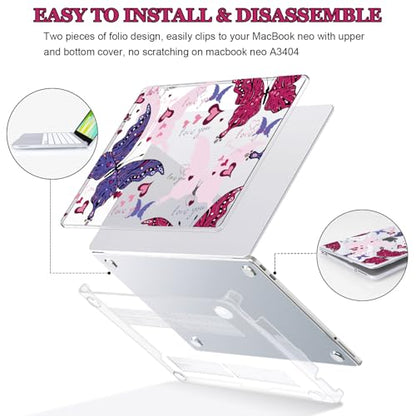 Love Butterfly Pattern Hard Case for 2026 MacBook Neo 13 A18 Pro A3404 Full Protective Kit with Keyboard Cover Screen Protector Dust Plugs Webcam Cover - color: Love Butterfly