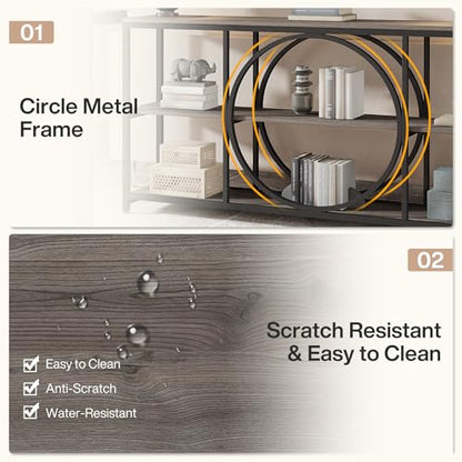 Tribesigns 70.9 inch Sofa Console Table, Extra Long Narrow Entryway Tables with 3 Tier Wood Storage Shelves Metal Frame for Foyer Hallway Living Room Behind Couch, Black Rustic Gray - color: Black Grey