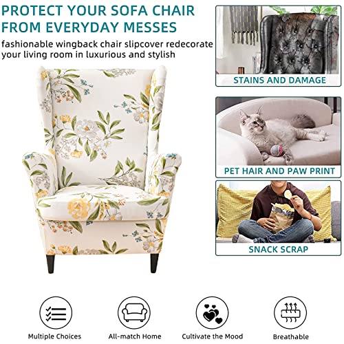 KRFOONN Wingback Chair Covers Slipcovers 2 Piece Stretch Wing Chair Covers Spandex Slipcovers Wingback Sofa Covers Armchair Covers Non-Slip Furniture Protector for Living Room Wingback Chairs, A14 - color: A14