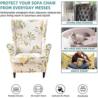 KRFOONN Wingback Chair Covers Slipcovers 2 Piece Stretch Wing Chair Covers Spandex Slipcovers Wingback Sofa Covers Armchair Covers Non-Slip Furniture Protector for Living Room Wingback Chairs, A14 - color: A14