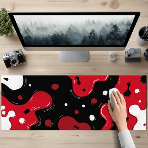 HOMETITUTE XL Mouse Pad Gaming Mousepad Abstract Red Black White Design 31.5x11.8 Inch Non-Slip Keyboard Desktop Protector Mat Diatomite Large Mouse Pad for Home and Office Desk Accessories - color: Abstract Red Black White Design