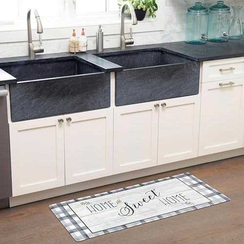 Cozy Living Anti-Fatigue Kitchen Mat, Farmhouse Buffalo Check 17.5"x55" - color: Grey/Green, size: 55"L x 17.5"W x 0.5"Th