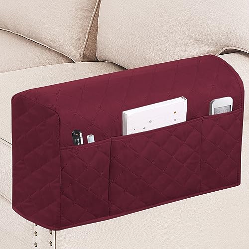 Turquoize 2 Pack Waterproof Armrest Covers for Chairs and Sofas - Couch Arm Covers with Side Pocket Anti-Slip Furniture Protector Washable Slipcovers Set of 2, Burgundy - color: Single Diamond- Burgundy