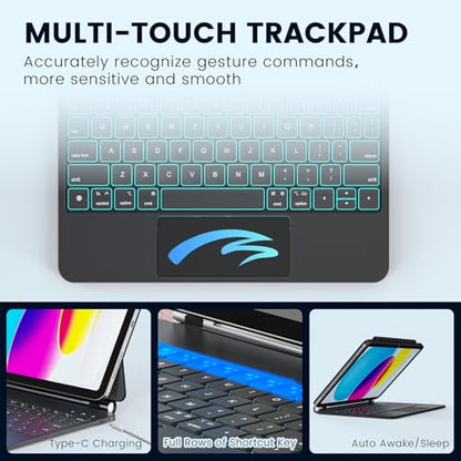 RAYMCRAFT for iPad 11th(A16, 2025)/10th Generation Case with Keyboard, Magic Keyboard 2022, Springy Backlit Keys, Stain-Resistant Surface, Multi-Touch Trackpad,Black - color: Black
