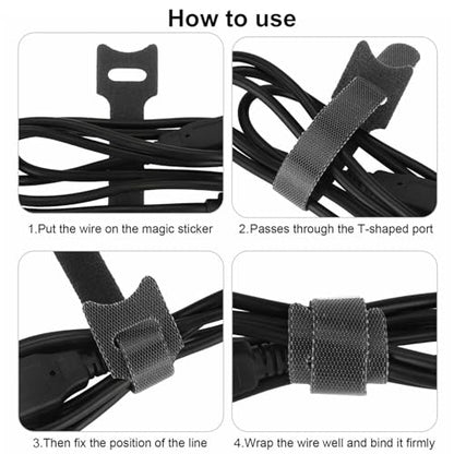 TENOC Reusable Cable Ties Hook Loop Cords Management Adjustable Cable Organizer Wire Straps, Black, 120 Pcs 8-Inch