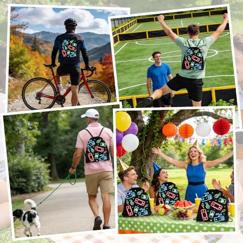 12 Pcs Game Party Supplies Favors Gift Bags Drawstring Backpack for Storage Candy Snacks Treat Goodie Bag for Game Theme Birthday Party School Travel Storage Bag(9.8x11.8Inch)