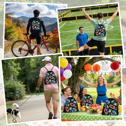 12 Pcs Game Party Supplies Favors Gift Bags Drawstring Backpack for Storage Candy Snacks Treat Goodie Bag for Game Theme Birthday Party School Travel Storage Bag(9.8x11.8Inch)