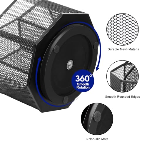Comix 360° Rotating Pen Holder for Desk, 5 Compartments Office Desk Organizer, Black Mesh Metal Pencil Holder Cup for Office Home School - color: 360° Rotation-5 Compartments