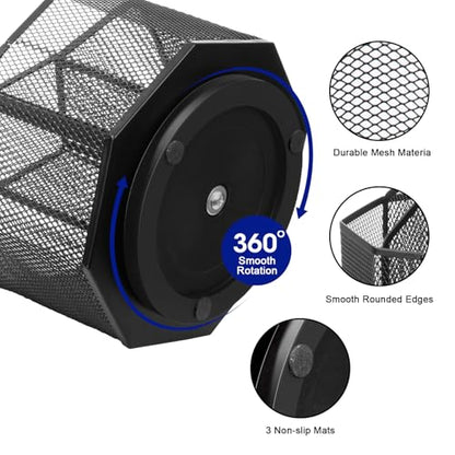 Comix 360° Rotating Pen Holder for Desk, 5 Compartments Office Desk Organizer, Black Mesh Metal Pencil Holder Cup for Office Home School - color: 360° Rotation-5 Compartments