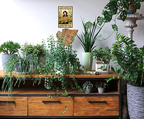 Girl Gift Garden Sunflower Decor I Just Want To Work In My Garden and Hang Out With My Cat Retro Metal Tin Sign Vintage Art Sign for Home Fence Porch Room Wall Decor Poster 8x12 in - color: girl cat sunflower