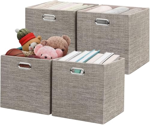 Posprica Storage Bins,11×11 Foldable Storage Cubes Boxes Container Closet Organizer Shelf Cabinet Bookcase,Thick Fabric Drawer Container - 4pcs,Coffee - color: Coffee, size: 11×11×11/4pcs