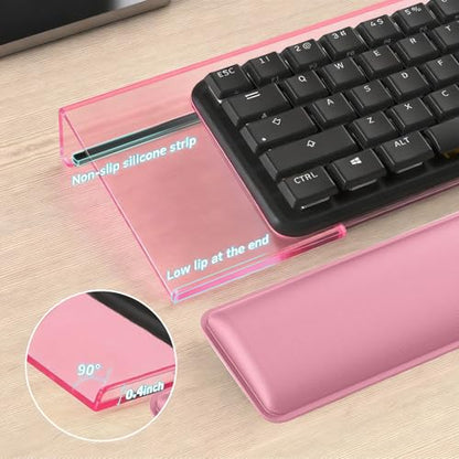 Computer Keyboard Stand and Wrist Rest Set, Keyboard Holder with Wrist Pad, Computer Wrist Support Pad, Keyboard Riser Holder with Wrist Pad for Office Home(Pink) - color: Pink