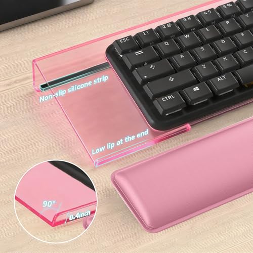 Computer Keyboard Stand and Wrist Rest Set, Keyboard Holder with Wrist Pad, Computer Wrist Support Pad, Keyboard Riser Holder with Wrist Pad for Office Home(Pink) - color: Pink