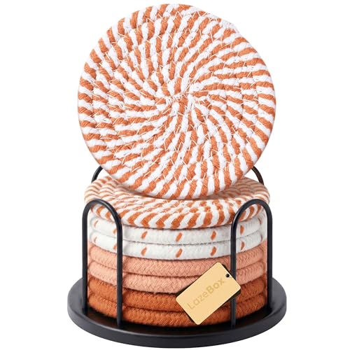 Lazebox Coasters Set of 8 for Drinks, 4 Inch Large Coasters for Coffee Table, Tabletop Protection for Hot & Cold Drinks, Versatile Coasters for Home Decor, Non-Slip & Easy to Clean, Orange - color: Orange
