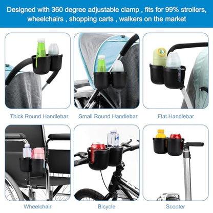 Accmor Stroller Cup Holder, Universal Cup Holder for Uppababy Nuna Doona Strollers, Bottle Drinks Holder for Wheelchair, Walker, Bike, Scooter - style: Double Cup Holder