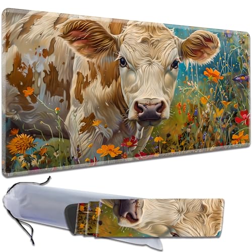 MTG Playmat, Smooth Surface Game Play Pad MTG TCG 24 x 14 inch with Storage Bag, Non-Slip Mouse Pad Card Fighting Game, Flowers and Cattle - color: Flowers and Cattle