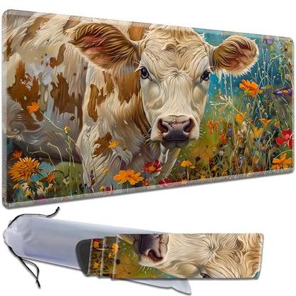 MTG Playmat, Smooth Surface Game Play Pad MTG TCG 24 x 14 inch with Storage Bag, Non-Slip Mouse Pad Card Fighting Game, Flowers and Cattle - color: Flowers and Cattle