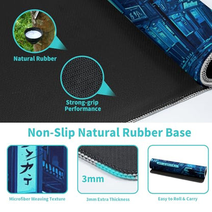 Japanese Gaming Mouse Pad Large Desk Mat Extended Keyboard Streets Mouse Pad Anime Mousepad with Non-Slip Base and Stitched Edge Mouse Mat Desk Pad 31.5 x 11.8 Mouse Pads for Desk Home Office Gaming - color: Japanese Streets