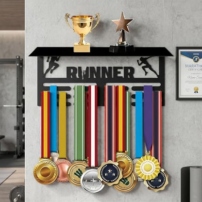 Resama Medal Hanger Holder Display Wall Rack Frame Shelf-Medal Hanger Awards Ribbon Soccer,Gymnastics,Holder Display Rack for 60 Medals - color: Runner-TD