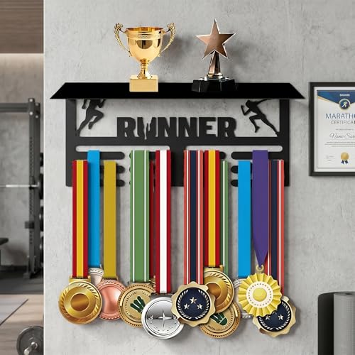 Resama Medal Hanger Holder Display Wall Rack Frame Shelf-Medal Hanger Awards Ribbon Soccer,Gymnastics,Holder Display Rack for 60 Medals - color: Runner-TD