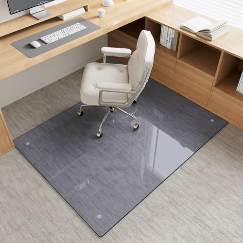 Tempered Glass Gray Chair Mat for Carpet & Hard Floor, 46"x60" Office Chair Mat - Heavy Duty & Scratch Resistant, Non-Slip Pads, Rounded Corners & Polished Edges - color: Grey, size: 46"x60"