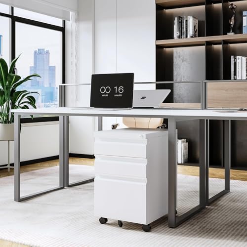 Letaya 3 Drawer Mobile File Cabinet with Lock, Under Desk Metal Rolling Filing Cabinets for Home Office Organizer Letters/Legal/A4 (White- Requires Installation) (White) - color: White, size: Requires assembly 24.40"H