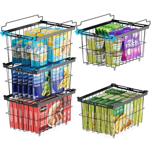 iSPECLE Freezer Organizer Bins - 5 Pack Adjustable Width for 5 to 7 Cu Ft Chest Freezers, Extra Height Stackable Freezer Wire Storage Baskets for Deep Freezer Organization, Black - style: 5 Pcs-14.8"-Black