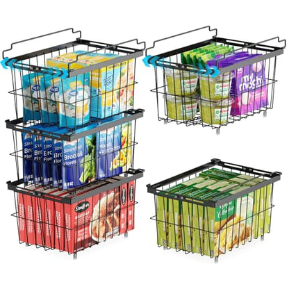 iSPECLE Freezer Organizer Bins - 5 Pack Adjustable Width for 5 to 7 Cu Ft Chest Freezers, Extra Height Stackable Freezer Wire Storage Baskets for Deep Freezer Organization, Black - style: 5 Pcs-14.8"-Black