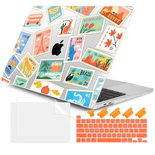 DONGKE Compatible with MacBook Pro 13 inch Case 2024 2023-2020 Release A2338 M2/M1 A2251 A2289 with Retina Display & Touch ID, Plastic Hard Shell & Keyboard Cover & Screen Film - Post Stamps - color: Post Stamps