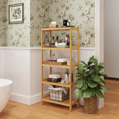 Bamboo Shelf,Bamboo Shelf Stand Utility Storage Shelf Multifunctional Bathroom Kitchen Living Room Holder Plant Flower Stand (5-Tier) - size: 5-Tier-1