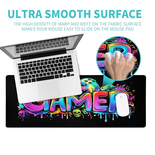 Gamer Mouse Pad Abstract Black Mouse Pad 31.5x11.8 Inch Aesthetic Skull Texture Non-Slip Rubber Base Large Mousepad Stitched Edges Keyboard Mouse Mat Desk Pad for Office and Home - color: Gamer