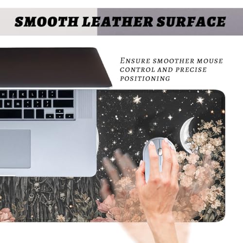 Dark Skull Gaming Mouse Pad Moon Floral Gothic Large Desk Mat with Stitched Edges,Non-Slip Waterproof Rubber Base Mouse Mat Office Computer Keyboard Laptop 31.5"x11.8" - color: Dark Skull