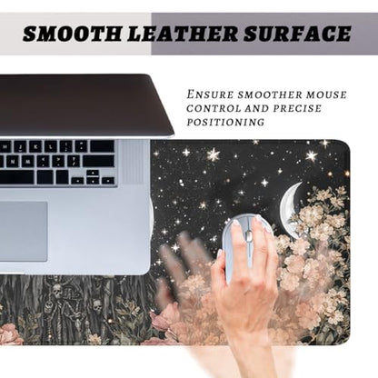 Dark Skull Gaming Mouse Pad Moon Floral Gothic Large Desk Mat with Stitched Edges,Non-Slip Waterproof Rubber Base Mouse Mat Office Computer Keyboard Laptop 31.5"x11.8" - color: Dark Skull