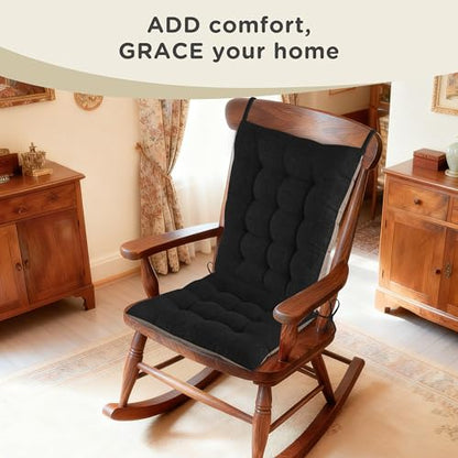 AddGrace Non-Slip Rocking Chair Cushion Extra Large Linen Thick Chair Pads Durable High Back Seat Cushions with Ties Set of 2 Black - color: Black