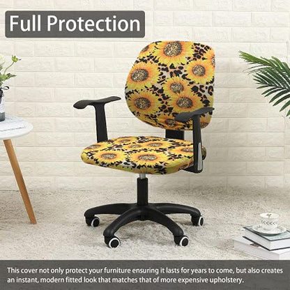 Office Chair Cover Stretchable Computer Desk Chair Seat Covers 2 Piece Waterproof Swivel Chair Protective Slipcover