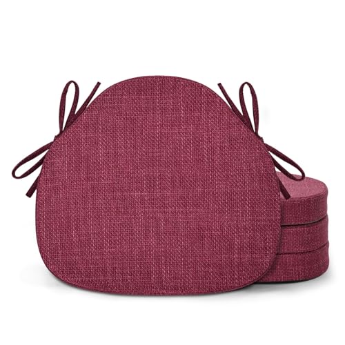 Shinnwa Dining Chair Cushions Set of 4, High-Resilience Foam Windsor Seat Pads, Kitchen Chair Cushions with Ties & Textured Cover, 4 Pack, 16.5 x 15.5 x 2, Dark Red - color: Dark Red, size: 4 Count (Pack of 1)