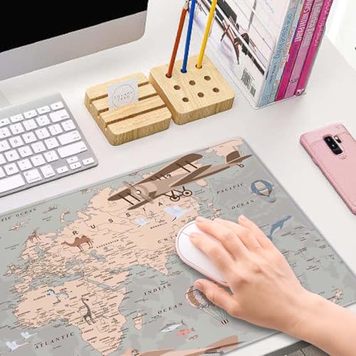 Mouse Pad Gaming, Large Mouse Pads, Non-Slip Rubber Base Mousepad, Keyboard Mouse Mat Desk Pad with Stitched Edges, 31.5x11.8 inch Retro World Map with Balloons and Animals - color: Retro World Map With Balloons and Animals