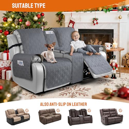 VANSOFY Loveseat Recliner Cover with Console 100% Waterproof Sofa Slipcovers Non-Slip Reclining Couch Cover Split Sofa Covers Furniture Protector for Pets, Dogs(Dark Gray) - color: Dark Gray