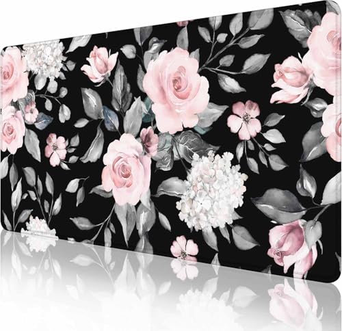 Large Extended Gaming Mouse Pad, Large Non-Slip Rubber Base Mousepad, Keyboard Mouse Mat, Desk Pad with Stitched Edges, 31.5x15.7inch Flowers and Leaves - color: Flowers and Leaves, size: 31.5L x 15.7W inches