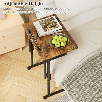 Adjustable Folding TV Tray Table,TV Dinner Small Foldable C-Shaped End Table for Eating,6 Height Adjustable Slide Under Couch Side with Sturdy MDF Top,No Assembly(Brown) - color: Brown, size: 1PC