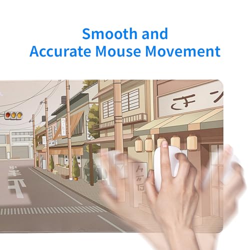 Tokyo Street Mouse Pad Anime Japanese Desk Mat Kawaii Large Gaming Mousepad XL Beige Cute Mousepad Gaming Non-Slip Rubber Base Stitched Edges Keyboard Mouse Mat Desk Pad for Office Home and Game - color: Tokyo Street