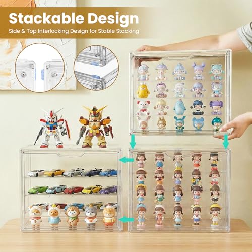 Acrylic Display Case 2 Pack, 4-Tier Large Clear Stackable Display Boxes with Magnetic Doors and Removable Shelves, Dustproof Showcase for Figures, Collectibles, Models - size: Large