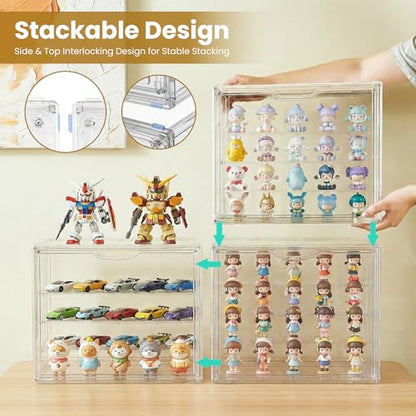 Acrylic Display Case 2 Pack, 4-Tier Large Clear Stackable Display Boxes with Magnetic Doors and Removable Shelves, Dustproof Showcase for Figures, Collectibles, Models - size: Large