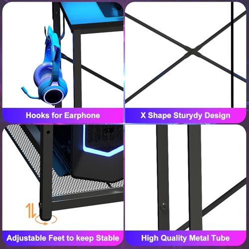 X-cosrack 33.5" Small Gaming Desk with LED Lights & Power Outlets, Compact Computer Desk with Monitor Stand & CPU Stand, Gamer Table with Storage Drawer, Side Hooks for Home Office, Bedroom, Black - size: 33.5" Black