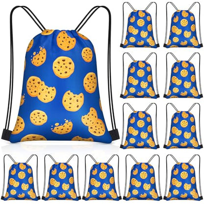 Yiyiring 16 Pcs Cookie Gift Drawstring Bags Bulk, Blue Cookie Candy Drawstring Bags Cartoon Party Favors for Chocolate Chip Cookies and Milk Theme Birthday Party Decorations Supplies (Cartoon) - style: Cartoon