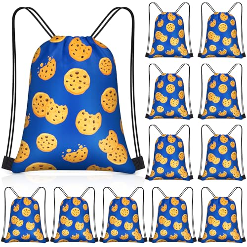 Yiyiring 16 Pcs Cookie Gift Drawstring Bags Bulk, Blue Cookie Candy Drawstring Bags Cartoon Party Favors for Chocolate Chip Cookies and Milk Theme Birthday Party Decorations Supplies (Cartoon) - style: Cartoon