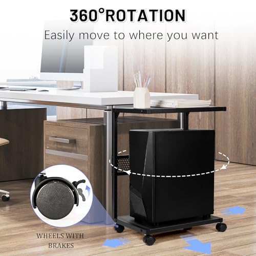 Bfttlity PC Stand Computer Tower Stand 2-Tier Metal CPU Holder with Locking Caster Wheels Suitable for Most PC (S, Black) - size: Small-Black