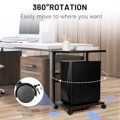 Bfttlity PC Stand Computer Tower Stand 2-Tier Metal CPU Holder with Locking Caster Wheels Suitable for Most PC (S, Black) - size: Small-Black